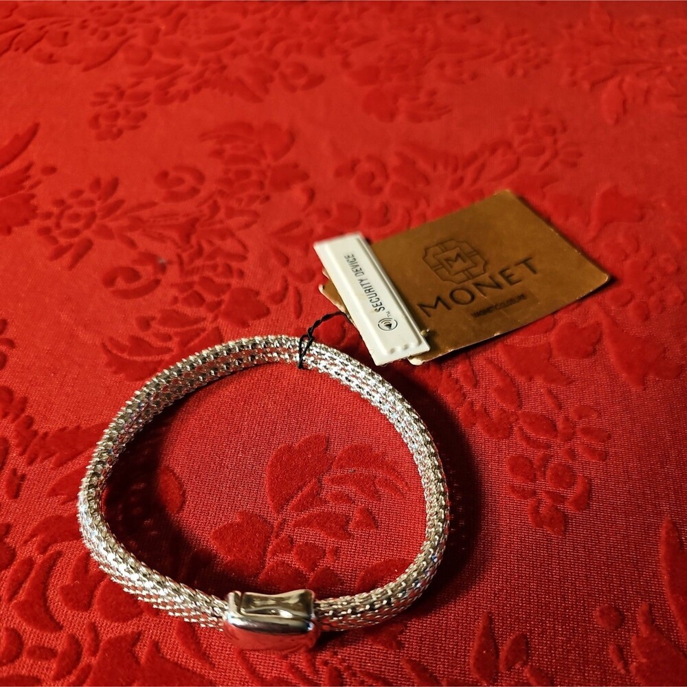 Monet Bright Silver Mesh Bracelet With Magnetic Closure-8 Inches